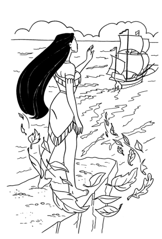 Pocahontas Saying Bye On The Pier  Coloring Page